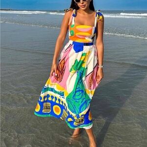 Women’s Multicolor Tie-Shoulder Maxi Dress